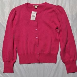 J Crew Crewcuts Girls Puff Sleeve Cotton Cardigan Sweater Pink NWT Sz Large